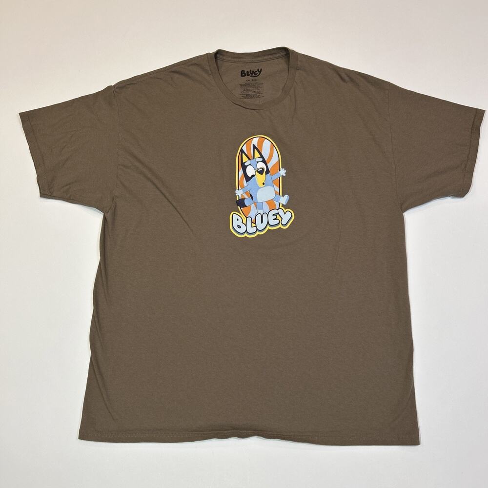 Bluey T Shirt Mens XXL Brown Double Sided Cartoon Graphic